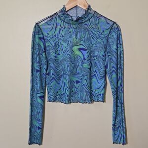 BP. + Wildfang Swirl Retro Sheer Y2K Top Groovy Hippie Rave Psychedelic Size M
